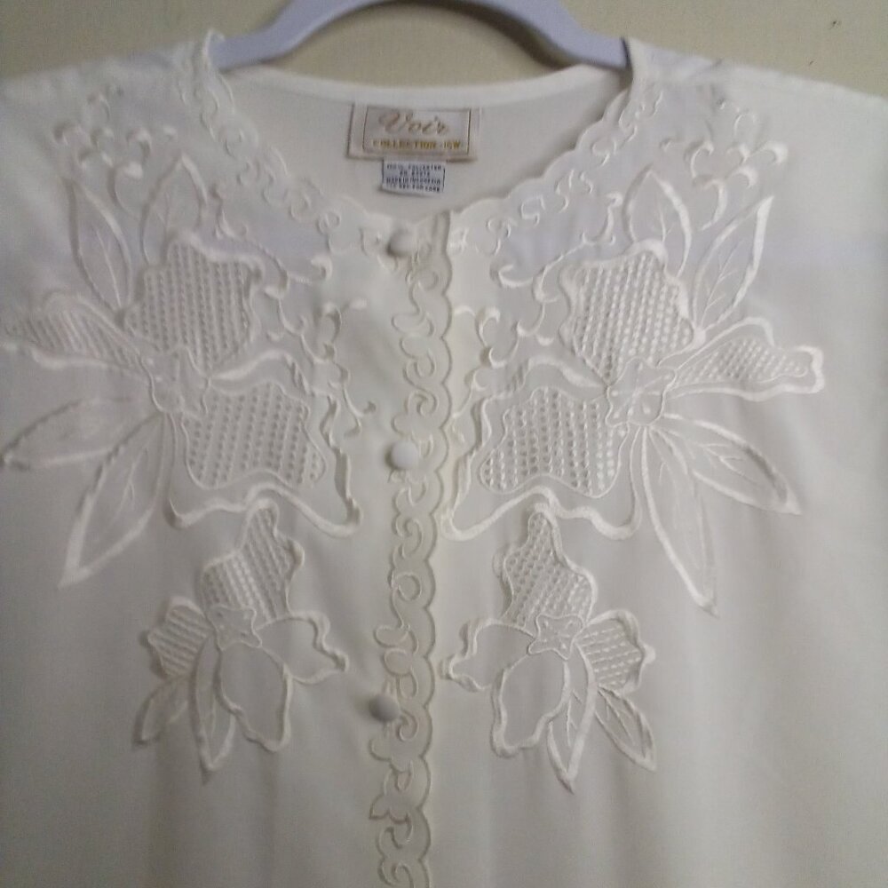Voir Collection Blouse Women 16W 16 Vintage Embroidery Button Up Feminine Ivory - Picture 9 of 16